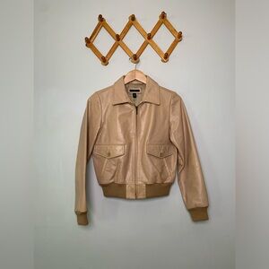 Women’s Vintage Gap Y2K Tan Leather Bomber Jacket SZ S